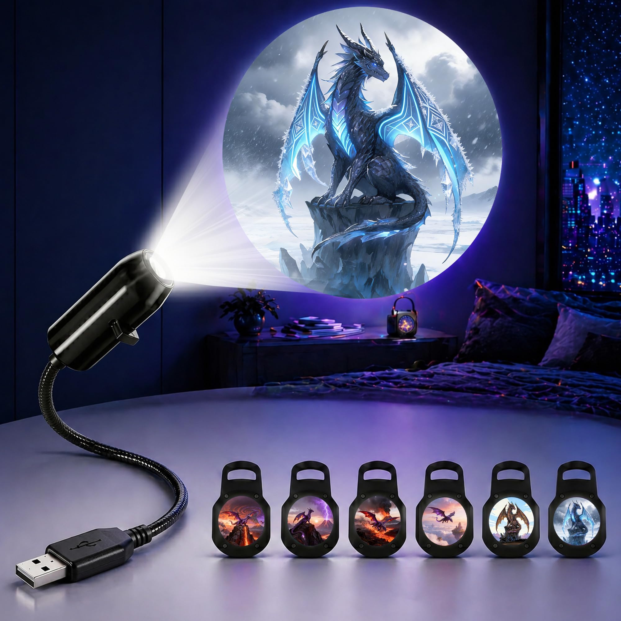 TnLnYn Pterosaur Projector Night Light 2-in-1 USB Mini LED Projection โ image 1