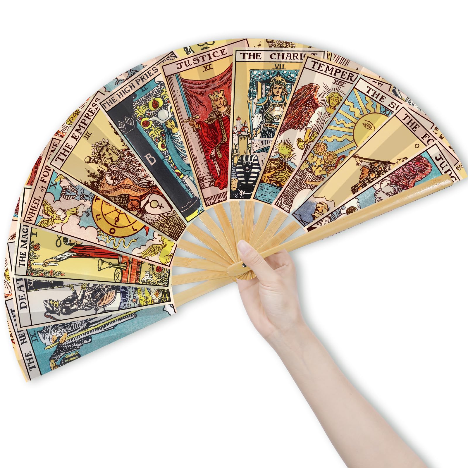 Weysat Tarot Card Hand Fan Rave Fan Oversized Folding Bamboo Astrology Tarot Decor Wall Art Witchy Gifts for Women EDM Rave Music Festival Gift Fortune Teller Mystic Accessories Gypsy Cos
