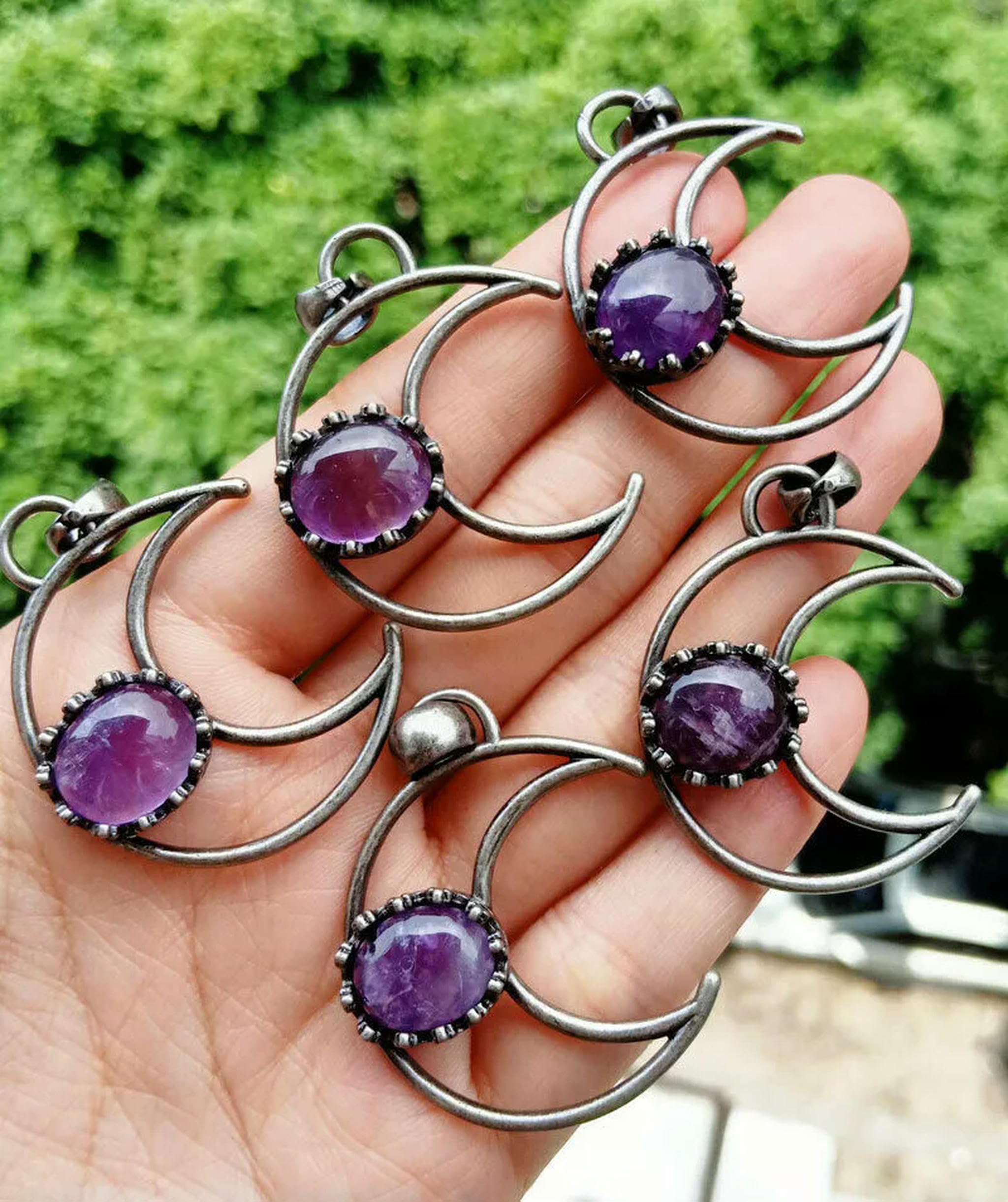 Lot pendentifs améthyste en lune pour cadeaux faits main et anniversaires