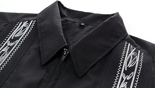 Miniatura 4 de Camisas guayabera de manga corta para hombre con cremallera cubana casual de algodón con bolsillos