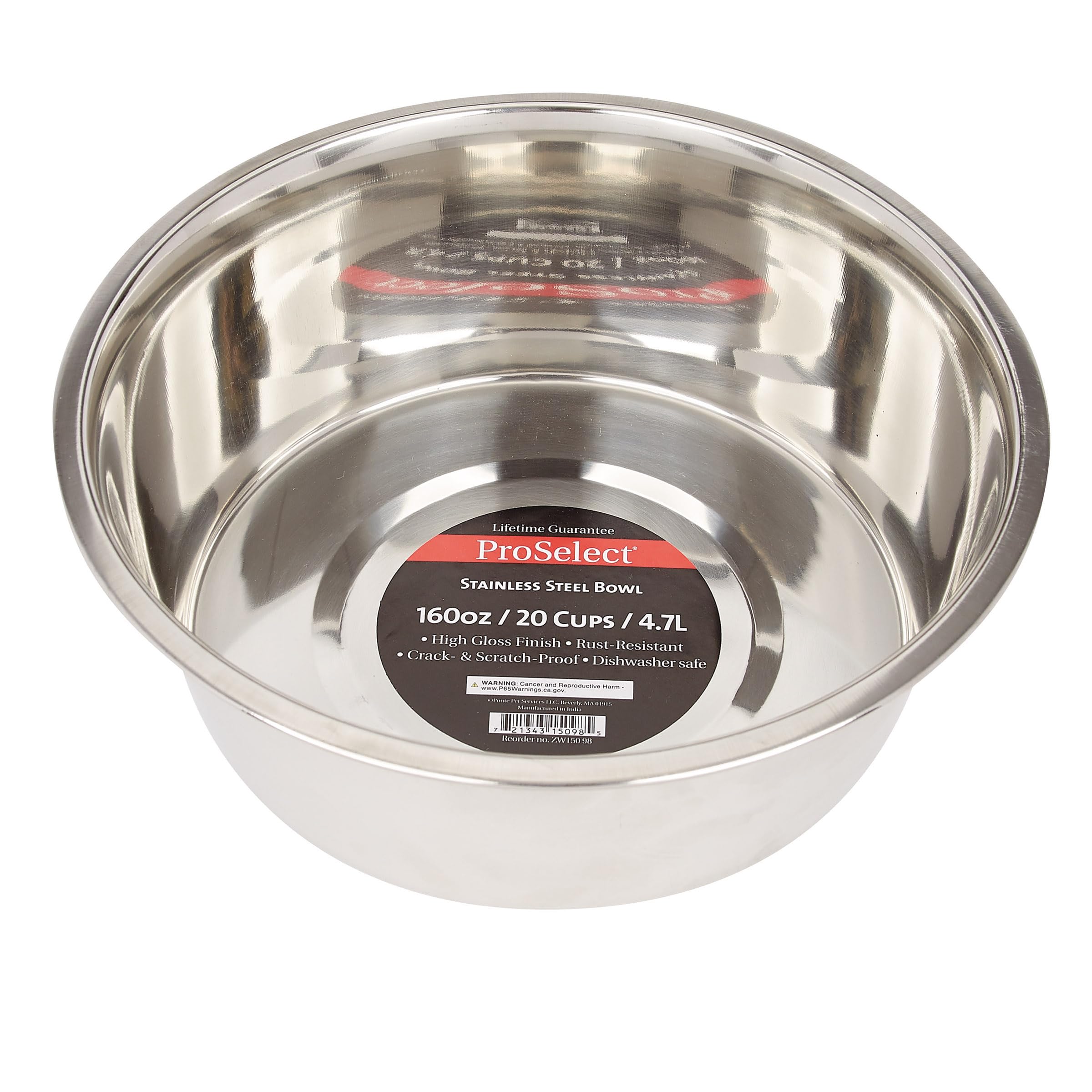 Proselect Stainless Steel Classic Dog Bowl, 5-Quart