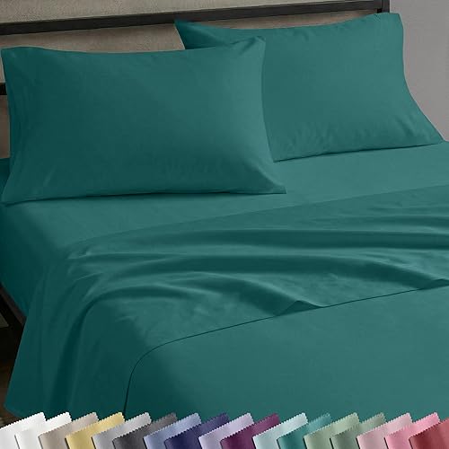 California Design Den Natural 100% Cotton Sheets Twin XL Size Set - Soft Sateen, Twin XL Sheets Set, 12" Pockets, Breathable & Durable Bedding for Dorm Rooms, College Teal (Deep Tone)