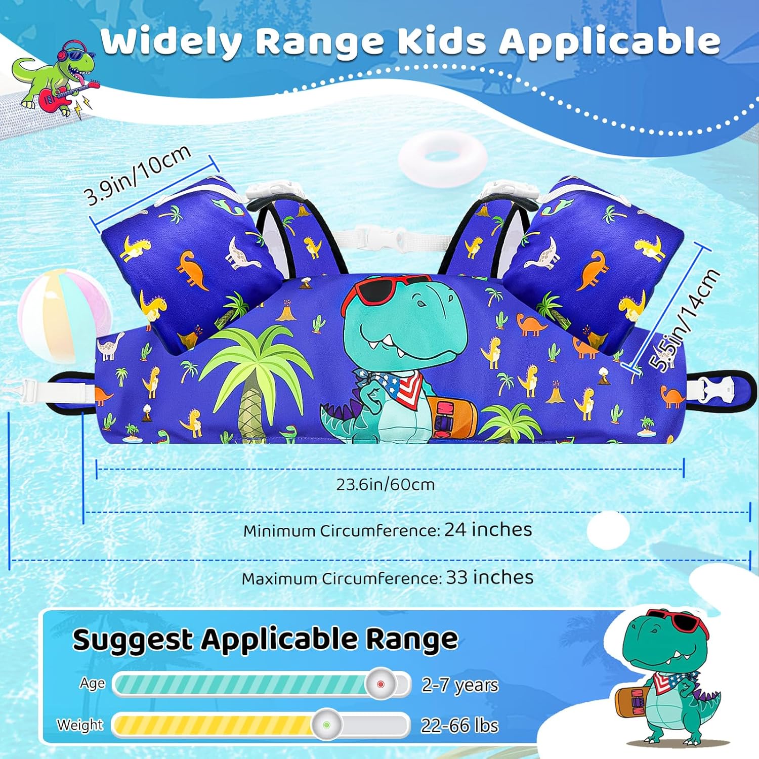 Vvinca Toddler Swim Vest for 22-66 Lbs (2-6 Years) - 3-in-1 Kids Pool Floaties with Removable Arm Bands and Back Float, Adjustable Safety Swim Jacket for Boys and Girls Learning to Swim