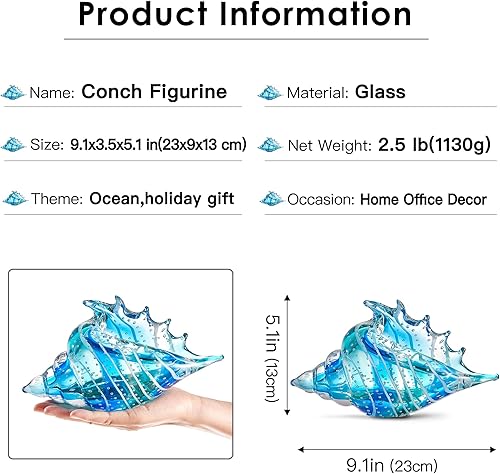 Miniatura 2 de EUSTUMA Adorno de cristal soplado a mano, caracola, pulpo, colección de animales marinos para regalo de cumpleaños, pisapapeles de oficina de vidrio