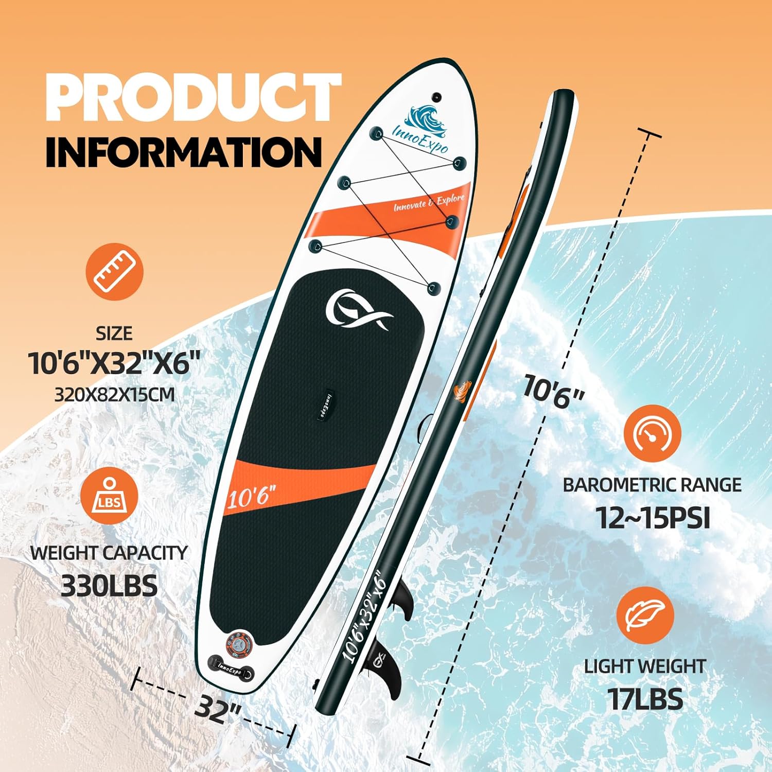 InnoExpo Inflatable Stand Up Paddle Boards with Premium Accessories, Wide Stable SUP Paddle Board Design, Non-Slip Comfort Deck for Youth & Adults - Image 2