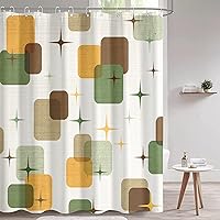 Vista 3 de Mid Century Modern Shower Curtain Set Geometric Squares Print Waterproof Bathroom Decor Retro Abstract Art Home 72x72 Inch