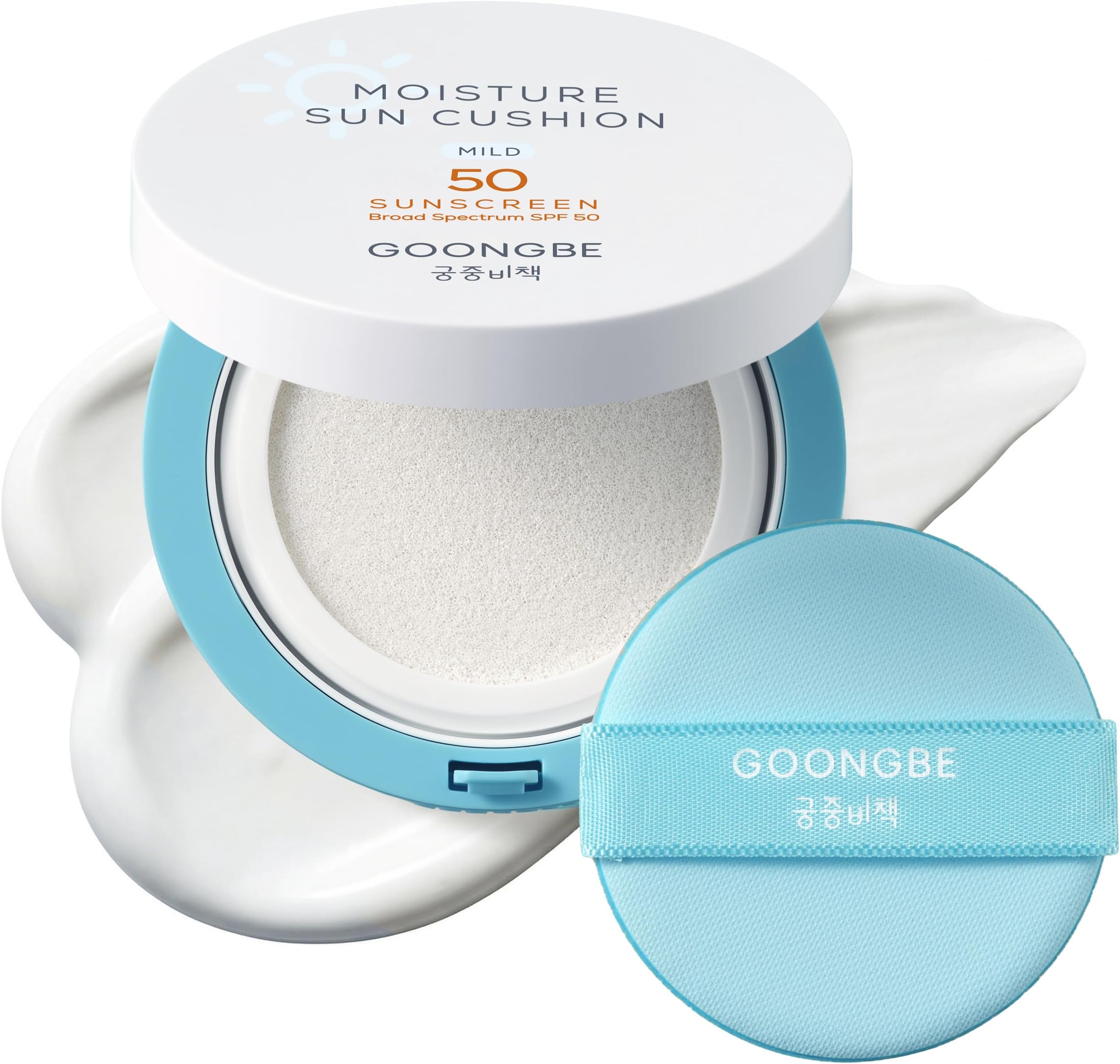 GOONGBE Moisture Sun Cushion Mild SPF 50 - Korean Moisturizing & Soothing Zinc Oxide Mineral Sunscreen - Travel Friendly Sun Cushion for Babies & Kids - Vegan, Reef-Safe, Allergen-Free, 0.81oz.