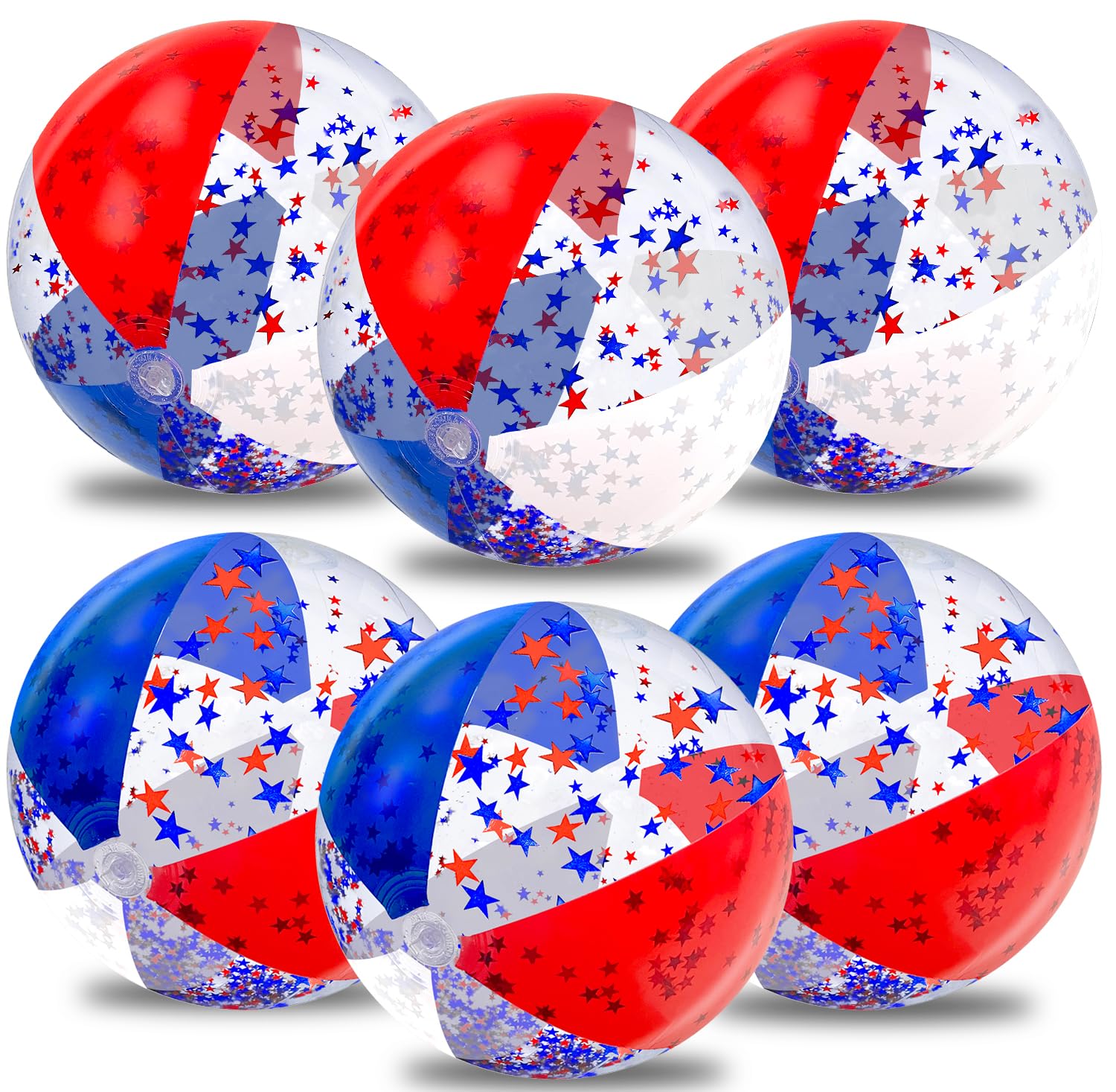 TURNMEON 6 Pack 20 Inch Patriotic Inflatable Beach Balls Bulk, 4th of July Confetti Red White and Blue Large Beach Ball for Kids Adults Beach & Summer Pool Party Decorations,Outdoor Pool Toys Game