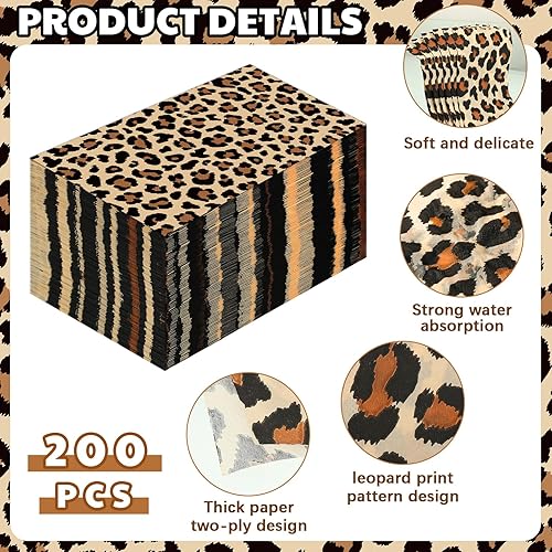 Miniatura 6 de Zonon 200 servilletas de invitados con estampado de leopardo y animales, toallas de invitados decorativas, desechables, papel de baño, desechables,