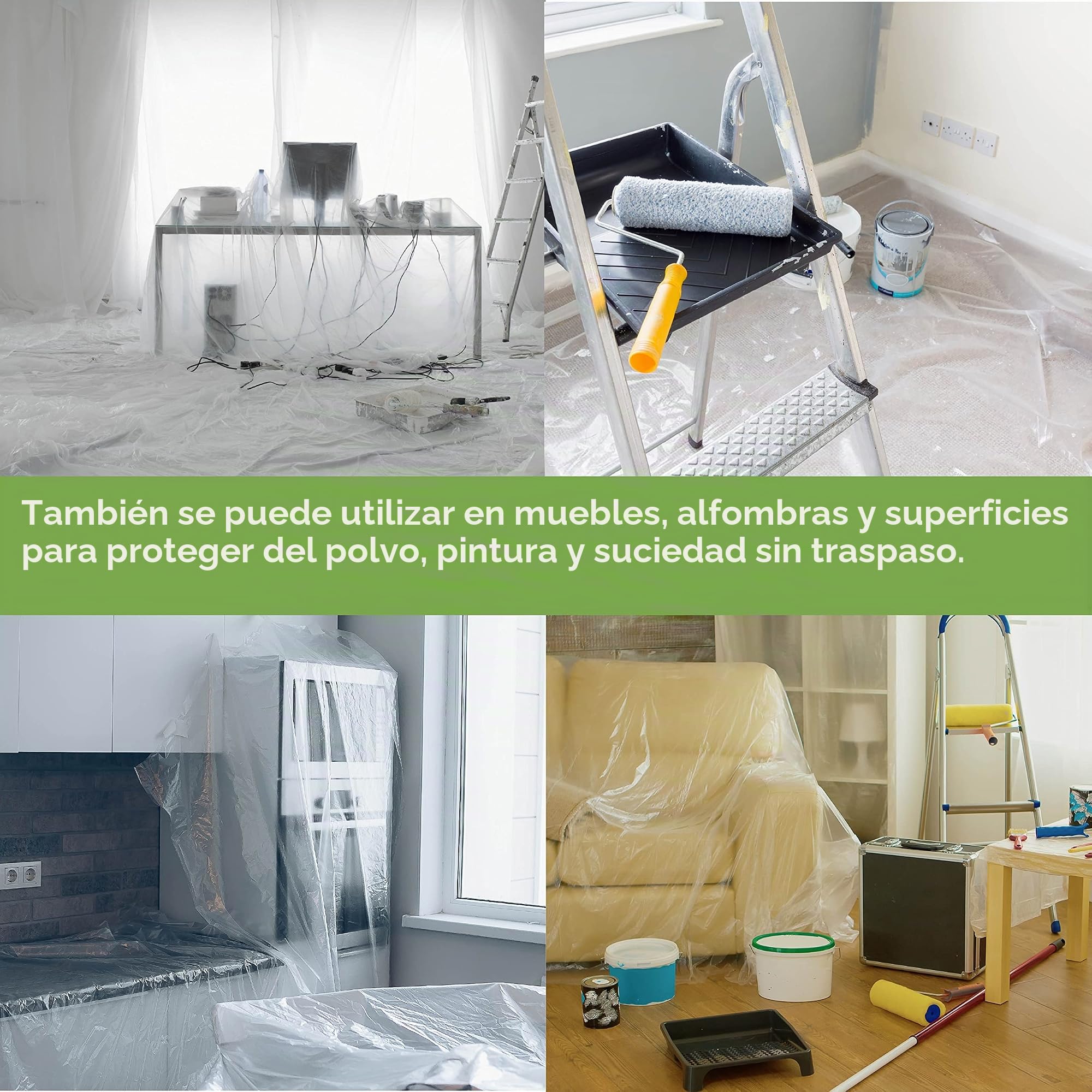 BLOSTM Plasticos para Cubrir Muebles - 2m x 50m Grande Rollos de Plastico Protector 2pcs para Muebles, Alfombras y Decoración - Plastico Cubretodo Exterior y Interior Impermeable (2 Piezas)