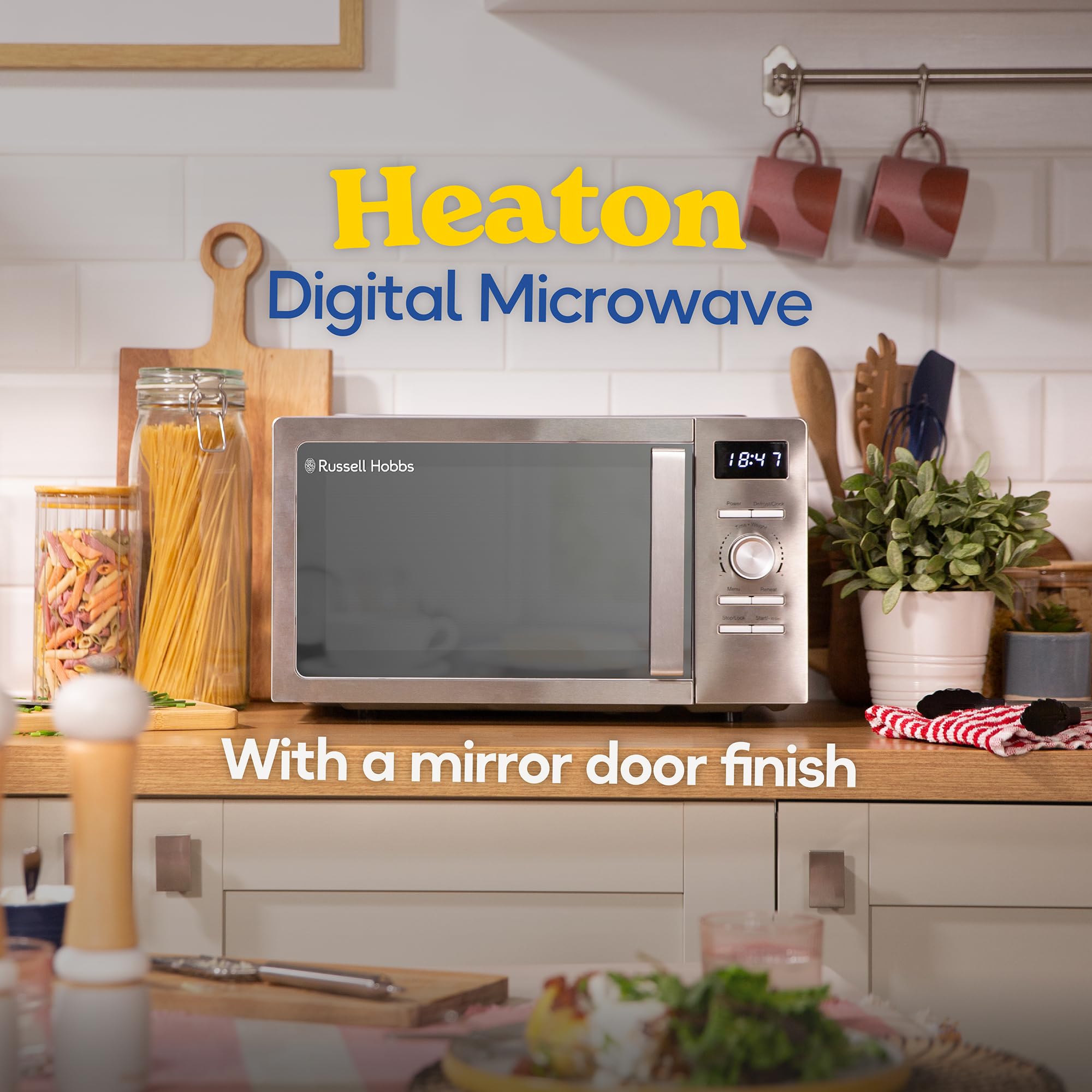 Russell Hobbs Micro-onde numérique en acier inoxydable 20 litres 800 W Solo Digital avec 5 niveaux de puissance, fonction de décongélation et nettoyage facile, minuterie de 60 minutes, 8 menus