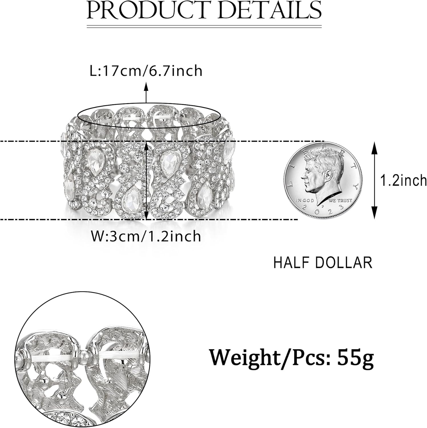 EVER FAITH Women's Austrian Crystal Costume Teardrop 8-Shaped Knot Elastic Stretch Bracelet - Image 5