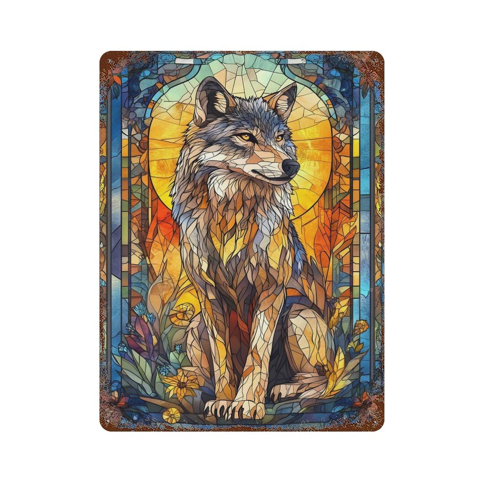 Garage Style Wolf Weathered Tin Sign 15.7"x11.8", Classic Wall Plaque for Bar And Workshop