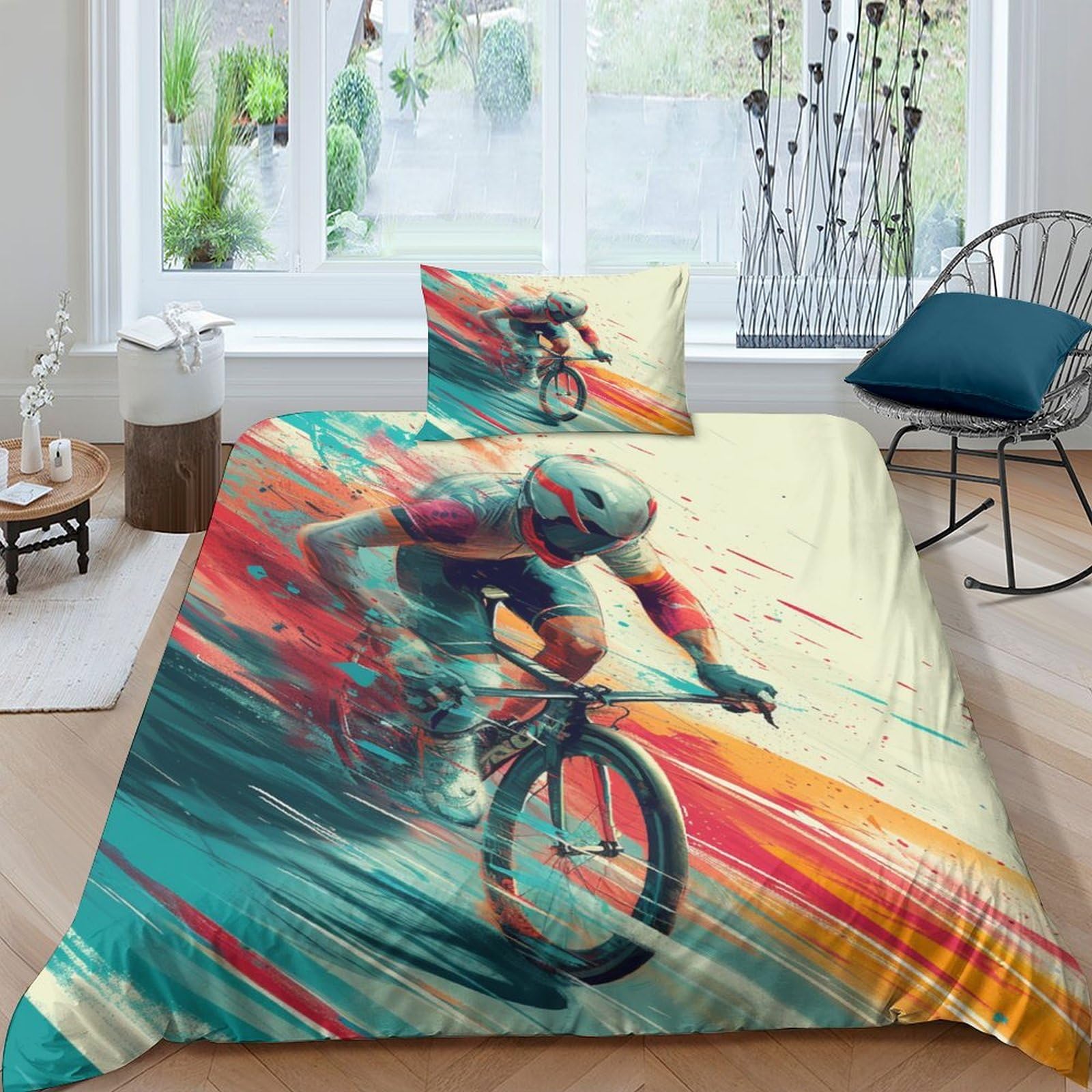 Housse de couette VTT 135x200 cm parure lit simple imprimé 3D avec taie d'oreiller