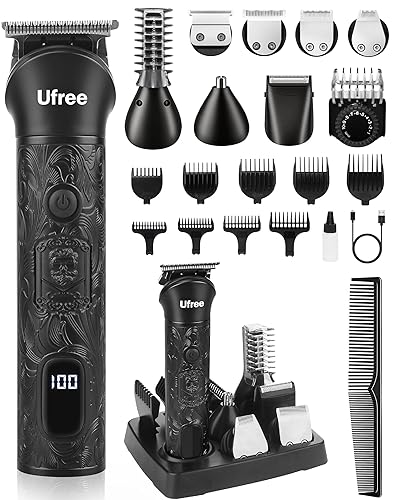 Ufree Recortadora de barba para hombres, afeitadoras eléctricas, cortadora de pelo inalámbrica, kit de aseo de barba 7 en 1 para bigote, cuerpo,