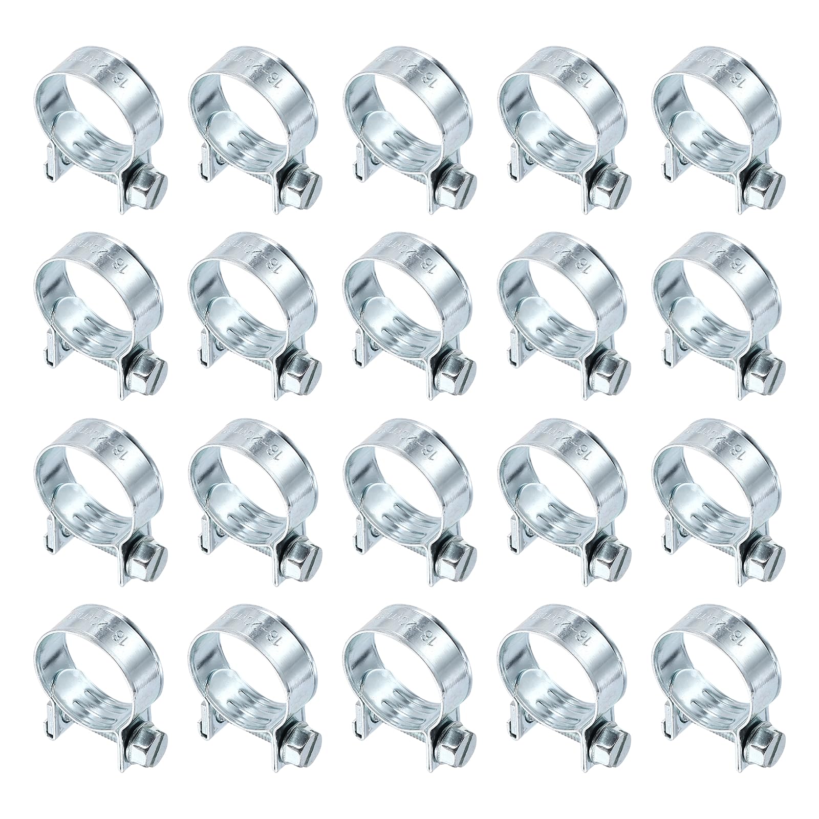 sourcing map 20pcs Fuel Injection Hose Clamp 18-20mm Adjustable Zinc Plated Steel Mini Gas Line Hose Clamp for Automotive Agriculture Plumbing Diesel Petrol Pipe