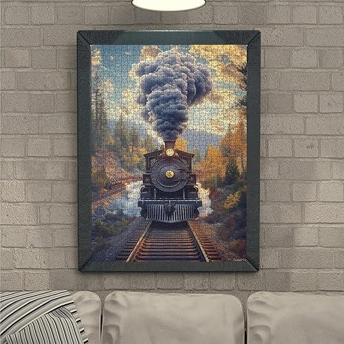 Miniatura 2 de Adult Party Puzzle Activity, Vintage Steam Train Wooden Jigsaw Puzzle, Old Trains in Motion Puzzle for Adults 1000 Pieces, Adult Puzzles, Puzzles
