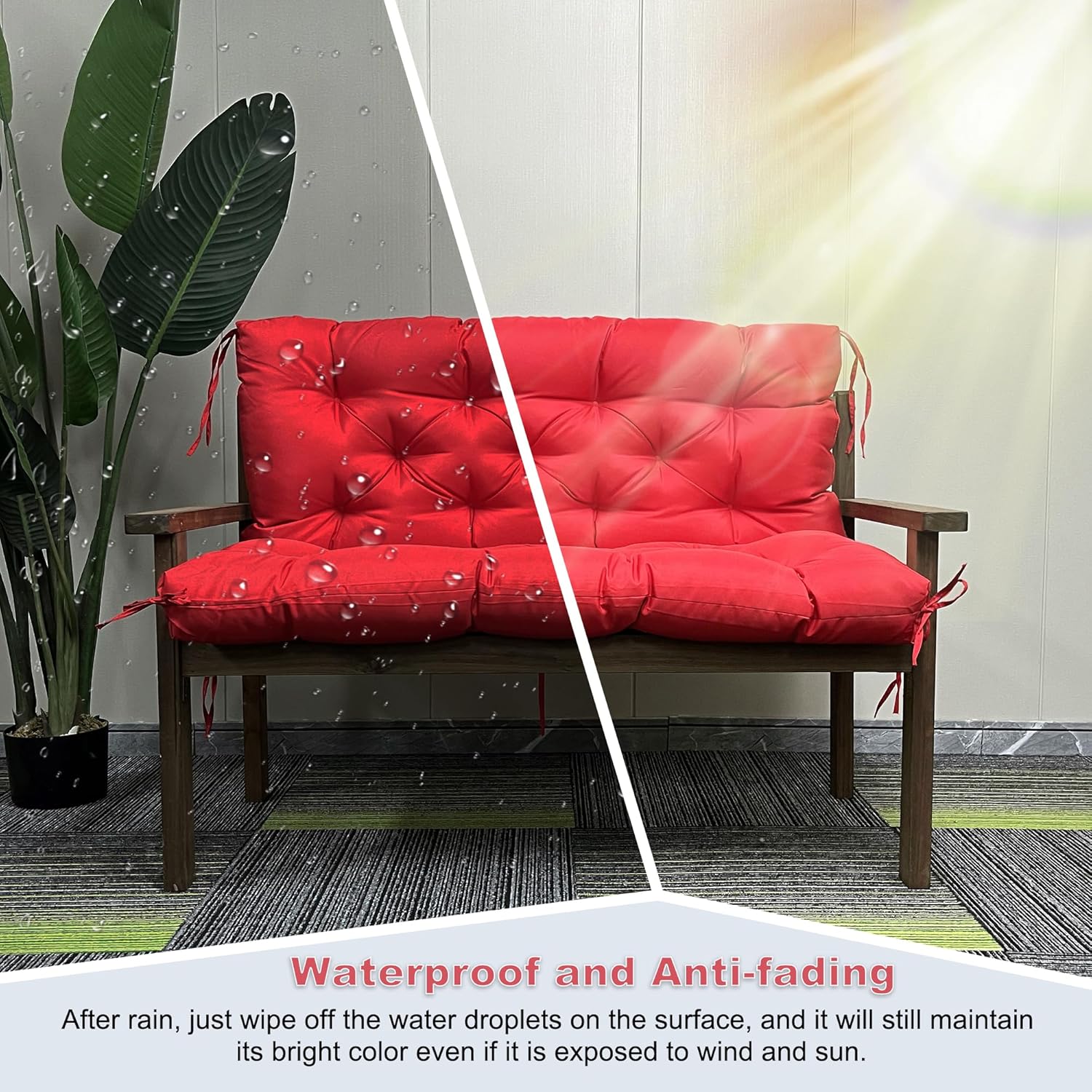 Replacement Swing Cushions for Outdoor Furniture: 2-3 Seater Waterproof Porch Bench Cushions with Ties and Backrest - 4" Thick Patio Swing Chair Cushion for Garden Backyard