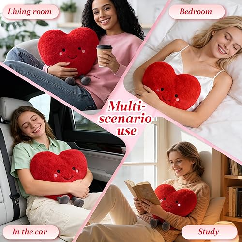 Miniatura 4 de Almohada de corazón rojo de 11.8 pulgadas, almohada de amor, bonito juguete de peluche, almohadas de corazón, animales de peluche para microondas