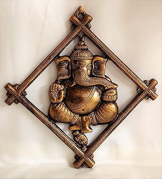 Akriti Brass Art Wares Wall Decor Hanging Ganesh Ji Religious Showpiece Hanging Entrance Gate Decor Ganesha Frame Wall Door Living Room Temple Pooja|Decorative Ganpati Gun Metal Statue
