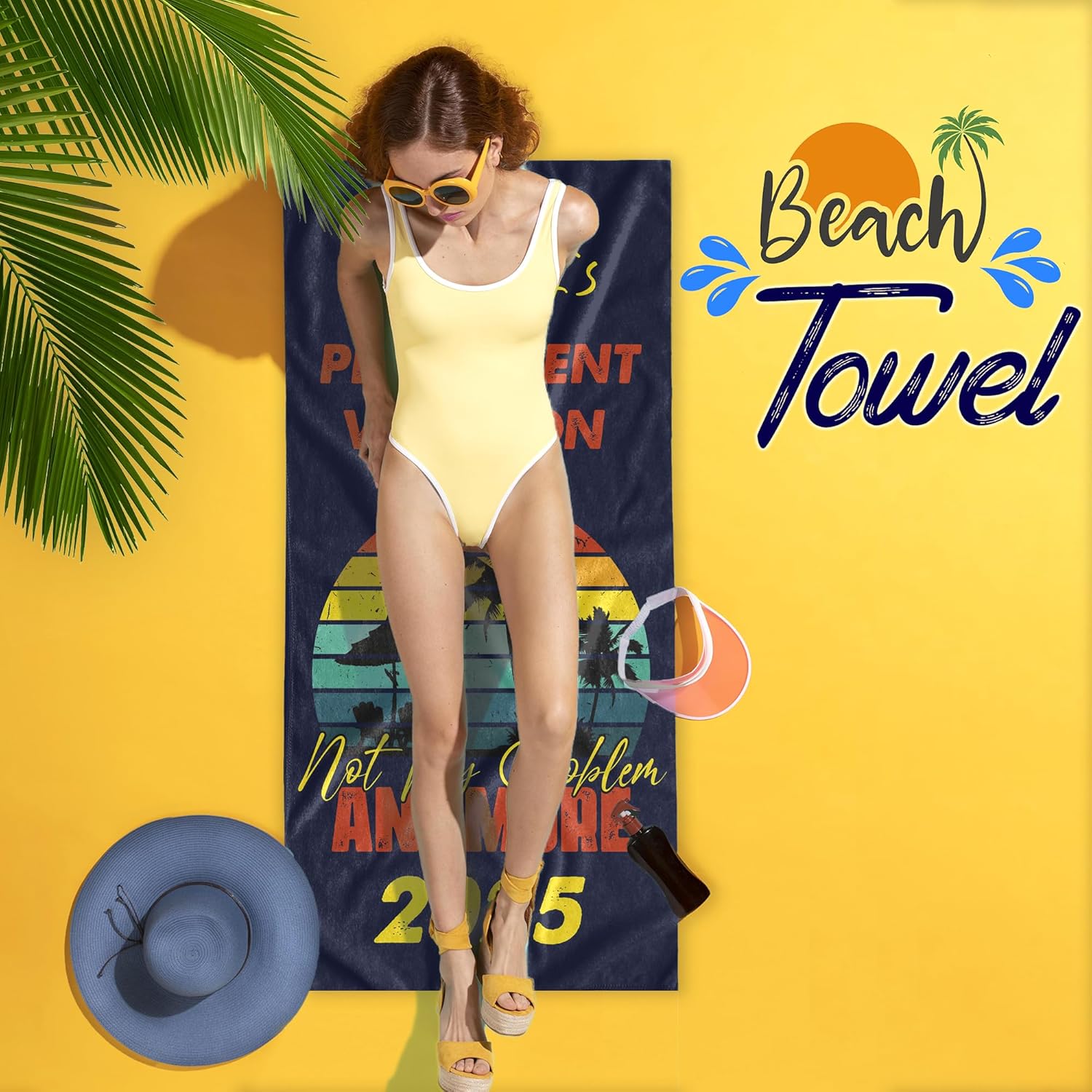 Permanent Vacation Beach Towel Personalized Name, Custom Retirement Quick Dry Towel, Employee Retirement Pool Towels, Retired Beach Themed Gifts for Women and Men, 30 x 60 Bath Towels with Names T259
