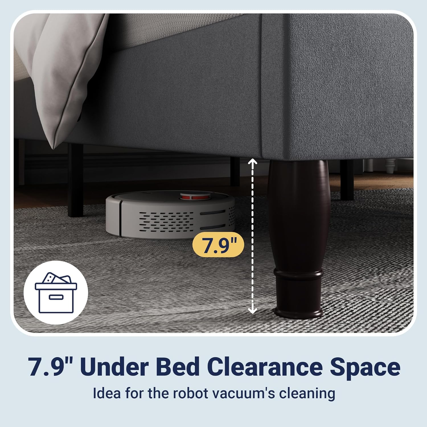 Allewie King Size Bed Frame with Adjustable Velvet Tiara Headboard, Upholstered Diamond Button Tufted Platform Bed, Wood Slats Support, No Box Spring Needed, Light Grey - Image 5