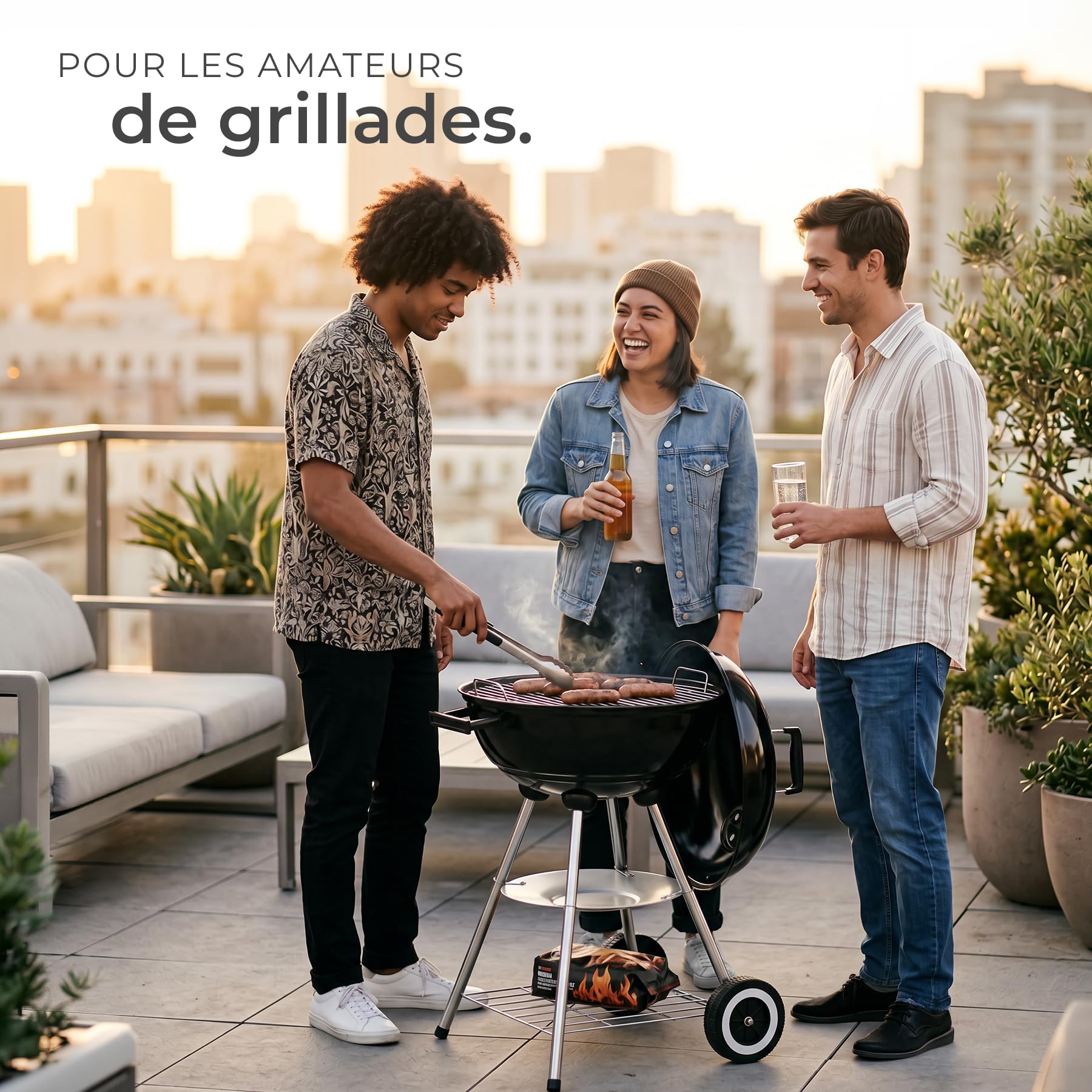 tectake® Barbecue rond Ø 41,5 cm, Grande grille de cuisson, Grille à charbon, Réglage de l'arrivée d'air, Bac de récupération amovible, Poignées latérales, 2 roues, Barbecue à charbon portable