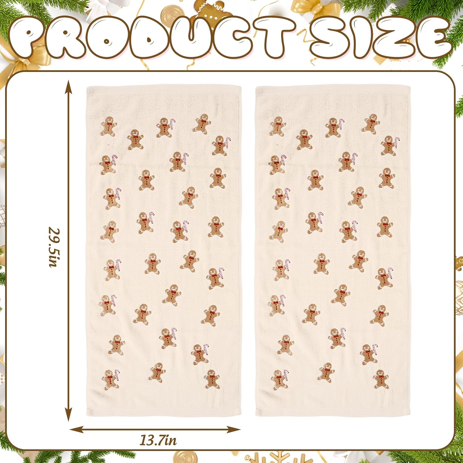 Whaline 3 Pcs Christmas Hand Towels Xmas Gingerbread Man Bath Towel Embroidered Cotton Dish Towel for Kitchen Bathroom Bar Hand Drying Set, 29.5 x 13.7 Inch - Image 2