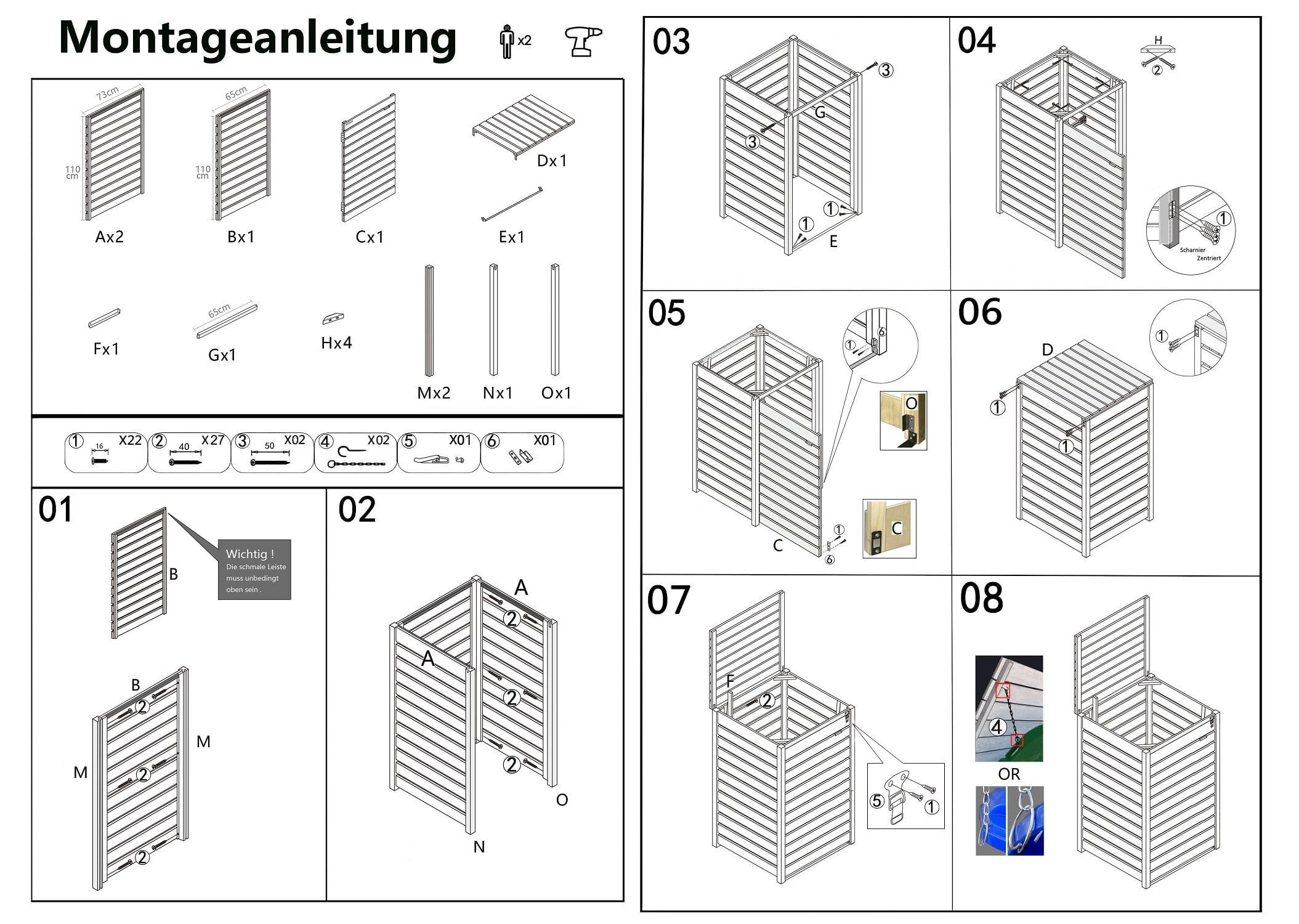 Mülltonnenbox Hamburg für 1 Tonne Modell 240L mit Rückwand Mülltonnenverkleidung Mülltonnecontainer Holz vorimprägniert in anthrazit