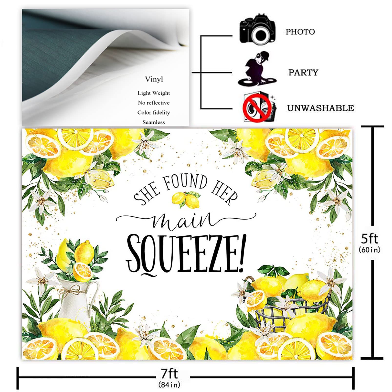 Avezano Lemon Bridal Shower Backdrop She Found Her Main Squeeze Bachelorette Party Decorations Bride to Be Engagement Party Background Cake Table Banner (7x5ft)