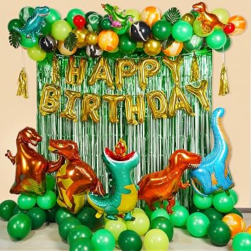 Dinosaur Theme Birthday Party Decorations Green Dino Party Decor for Boys Kids 3-12 Year Old Celebration