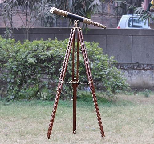 Miniatura 7 de Telescopio antiguo de cuero negro soporte de madera telescopios educativos reales marinos con trípode para decoración del hogar y la oficina