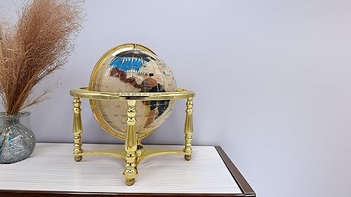 Miniatura 4 de Unique Art - Globo de piedra preciosa de 13 pulgadas de alto y 9 pulgadas de diámetro, color blanco perlado con soporte dorado de 4 patas
