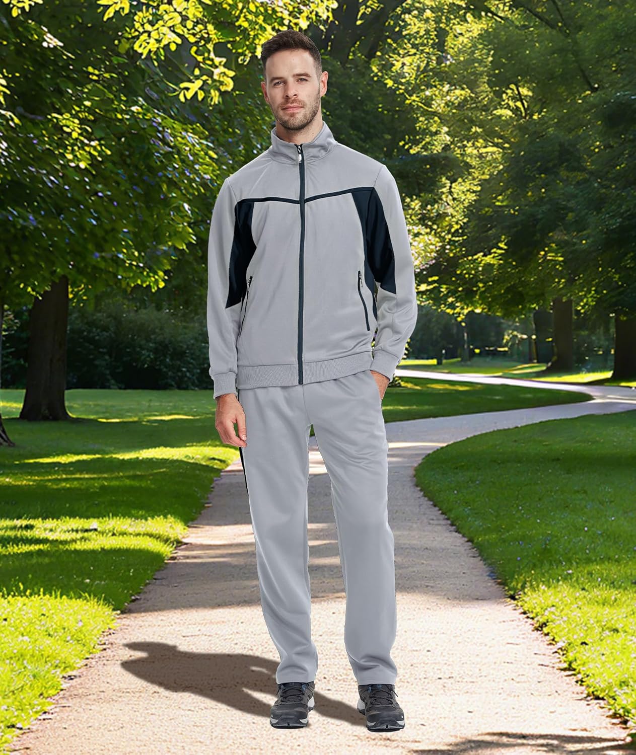 Little Beauty Men's Tracksuits Casual Sweat Track Suits Full Zip 2 Pieces Sweatsuits Long Sleeve Jogging Workout Sports Set - Image 7