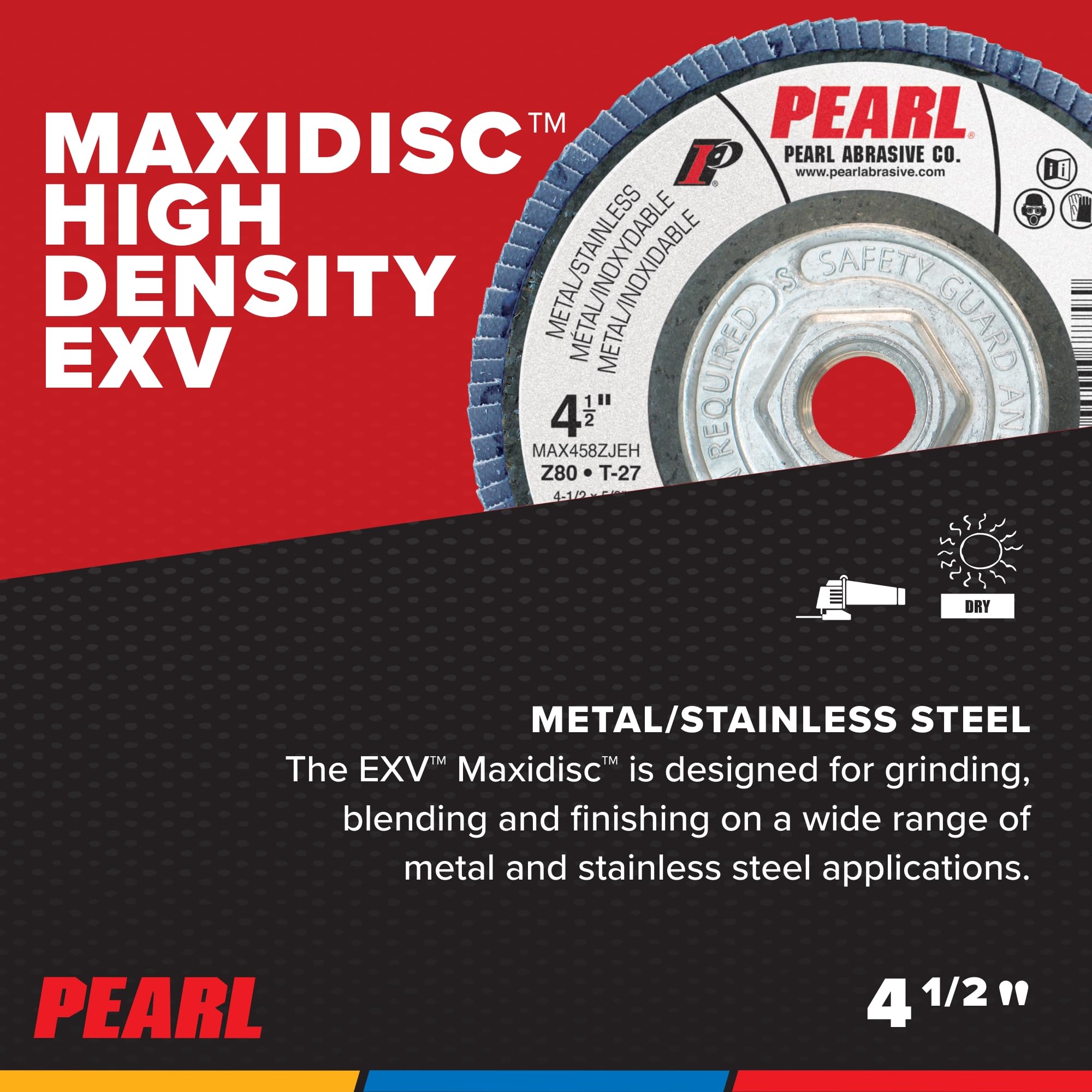PEARL ABRASIVE CO. EXVZC Maxidisc High Density Flap Disc 4-1/2 x 5/8-11 Z40 T-27, Pack of 10