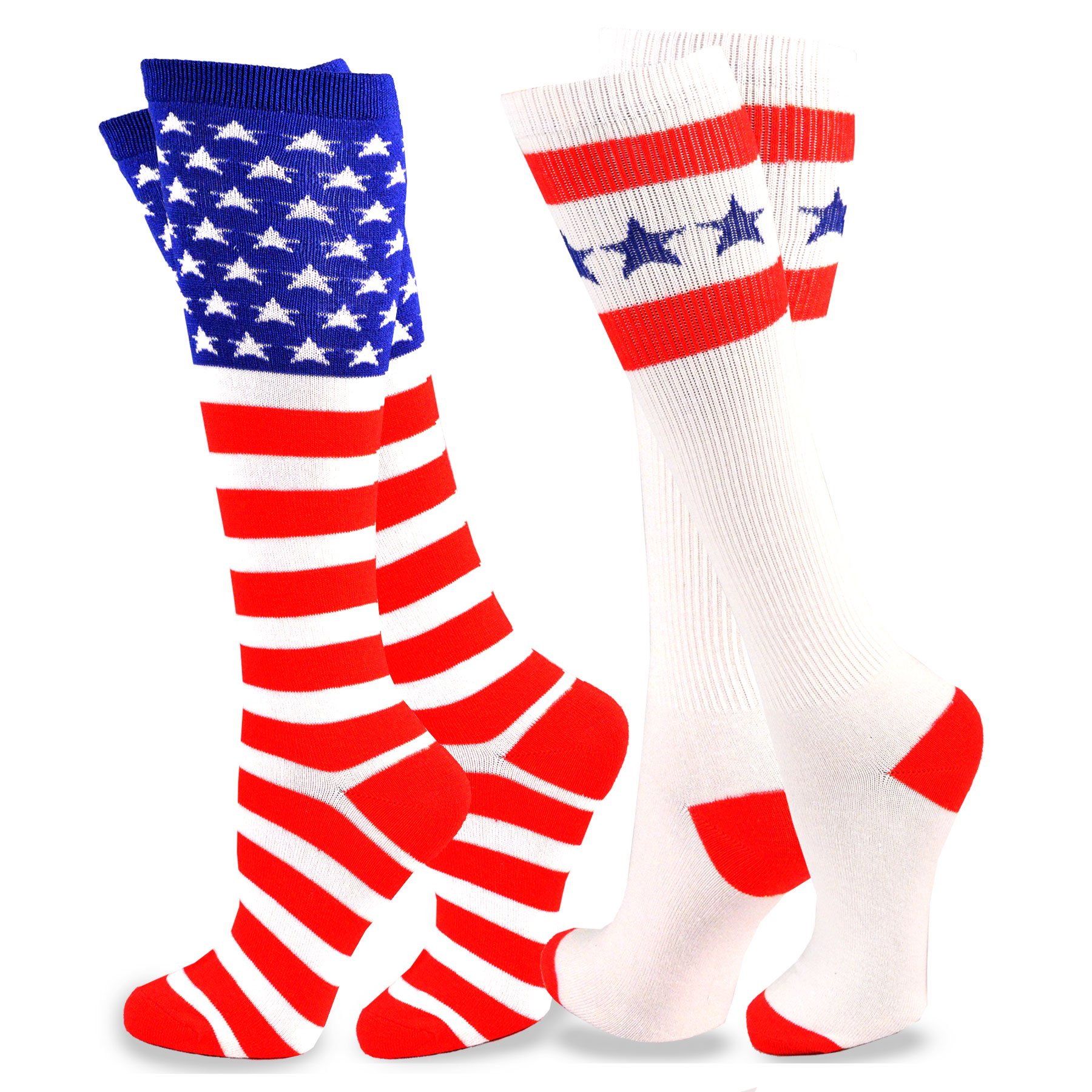 American Patriotic Stars and Stripes Crew Knee High Low Cut Ankle Novelty Socks for Men and Women Multipair