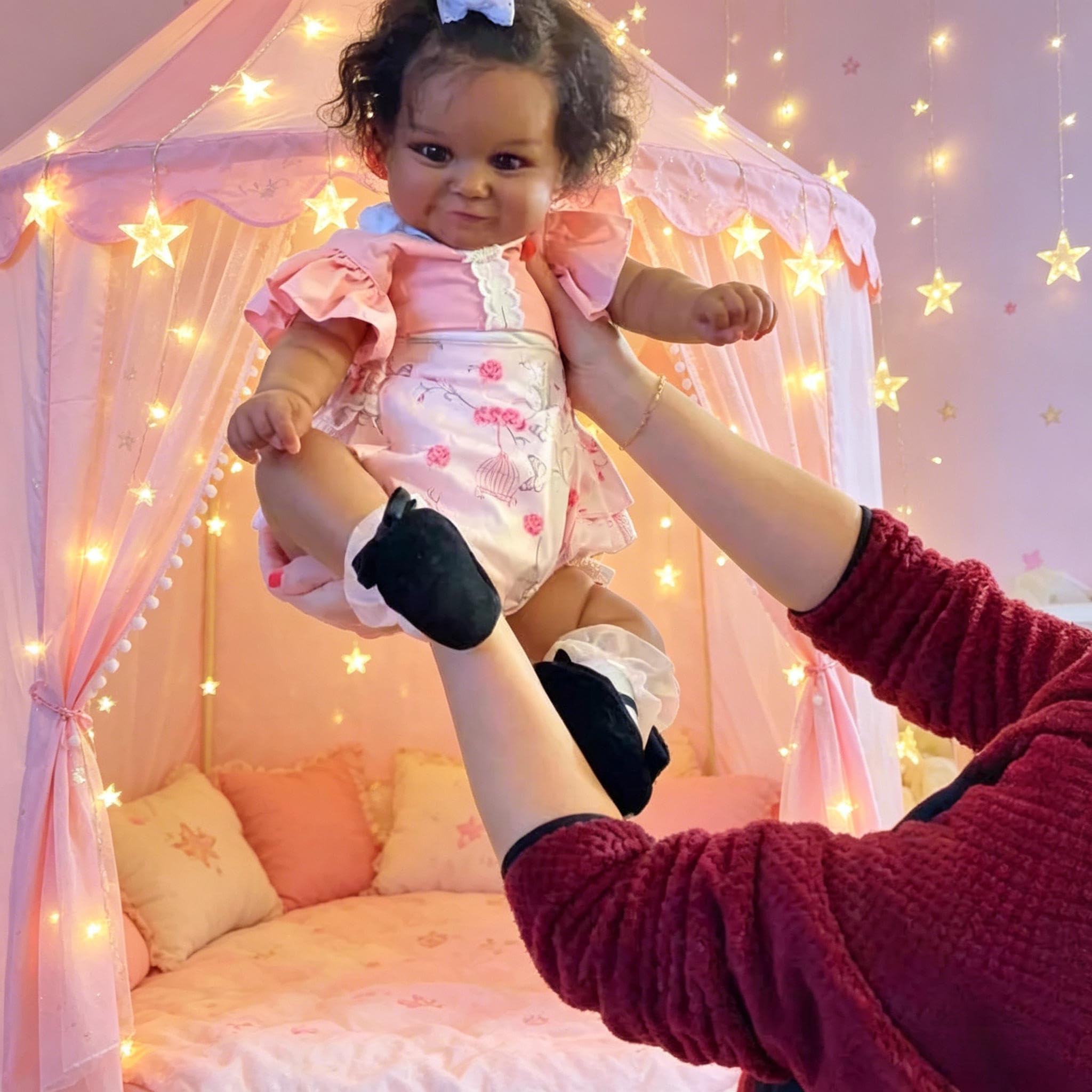 RXDOLL Realistyczne lalki dziecięce Reborn silikonowe całe ciało winyl czarna dziewczyna, 50 cm afroamerykańska lalka Reborn maluch lalki miękkie ciało, realistyczne noworodki niemowlęta lalka zabawka