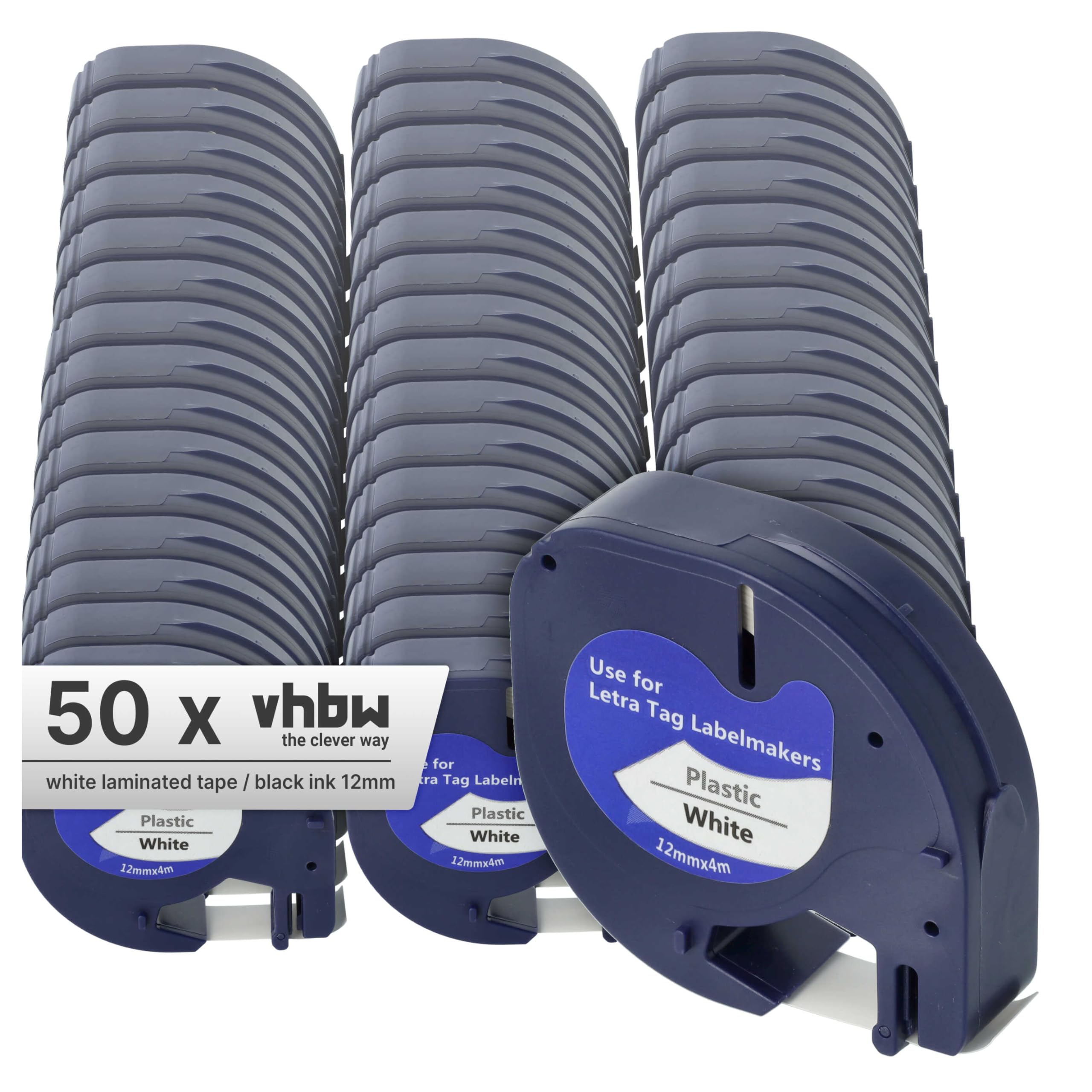 vhbw 50x Cassetta nastro in plastica sostituisce Dymo S0721610, 91201 per etichettatrice 4m x 12 mm nero su bianco