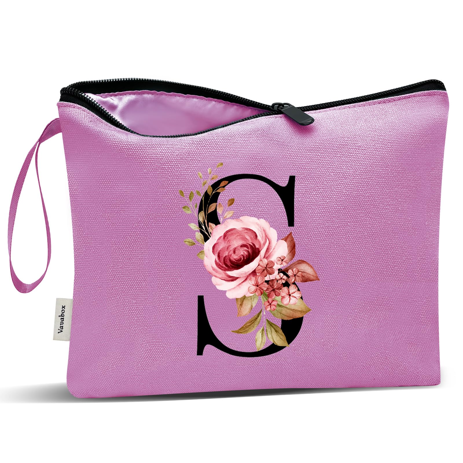 Vavabox A-Z Personalized Makeup Bag, Birthday Gifts for Women Mom, Gifts for Best Friend, Bride Bridesmaid Cosmetic bag (S, 07-Purple)