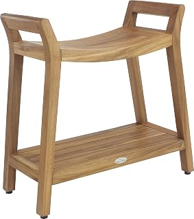 AquaTeak Patented Asia Ascend Teak Shower Bench with Elevated Height and Shelf