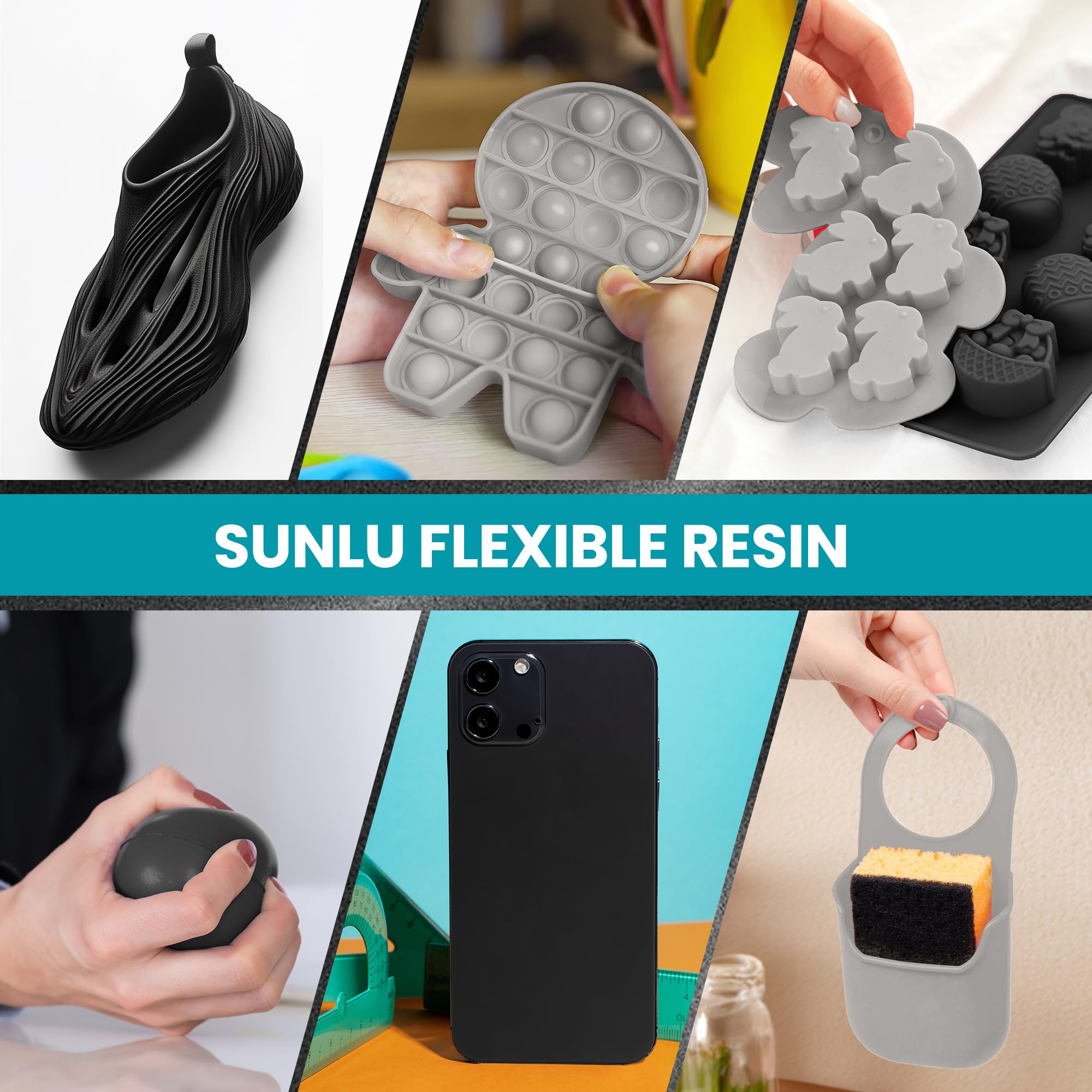 SUNLU Resina flexible para impresora 3D 2kg, resina de impresión 3D 66A, para imprimir artículos flexibles y flexibles, flexibles y no frágiles, resina fotopolímero UV de secado rápido de 405 nm.