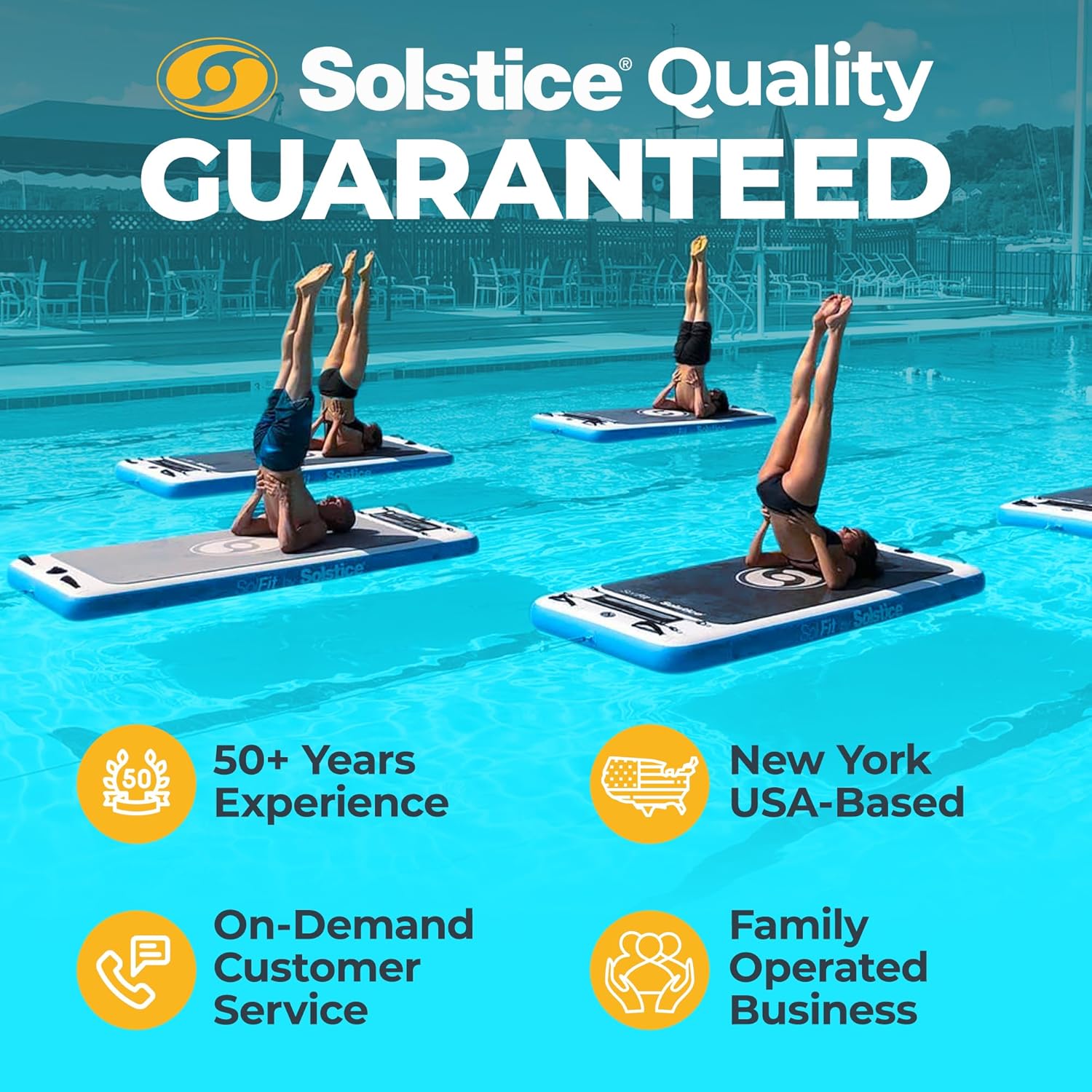 SOLSTICE Sol Fit Inflatable Stand-Up Paddleboard & Aquatic Fitness Mat with 7'10" Non-Slip Traction Pad - Floating Exercise Platform for Yoga, Pilates & Meditation, Includes Pump & Carry Bag