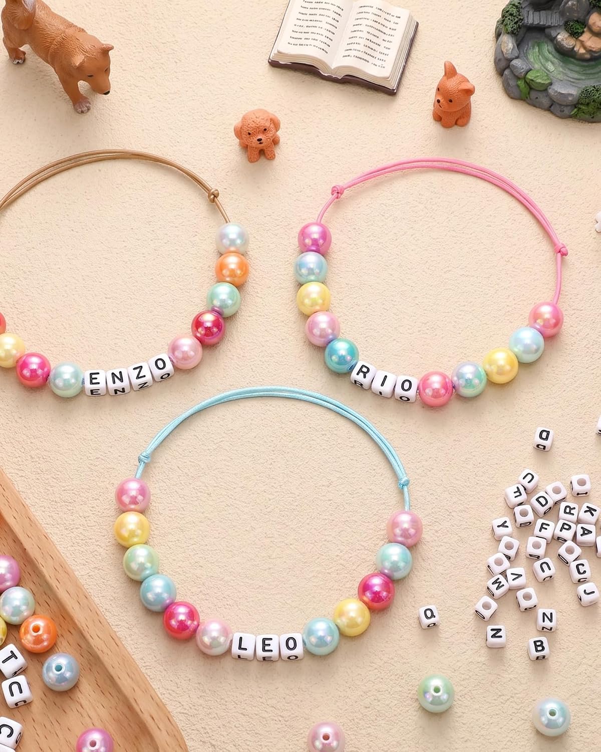 DIY Beaded Dog Collar Kit – 104 Letter Beads + 100 Color Beads + 3 Threads, Make Your Own Personalized Name Collar for Small Medium Large Dogs, Fun Craft Gift for Pet Owners
