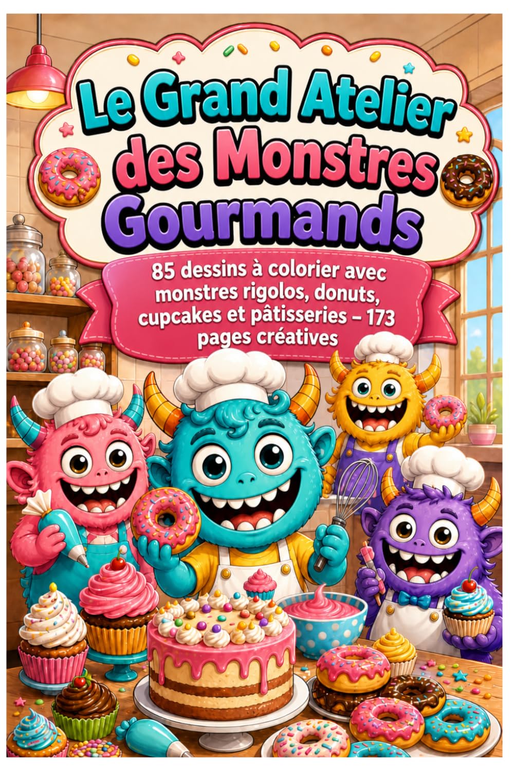 Le Grand Atelier des Monstres Gourmands: 85 dessins à colorier avec monstres rigolos, donuts, cupcakes et pâtisseries – 173 pages créatives