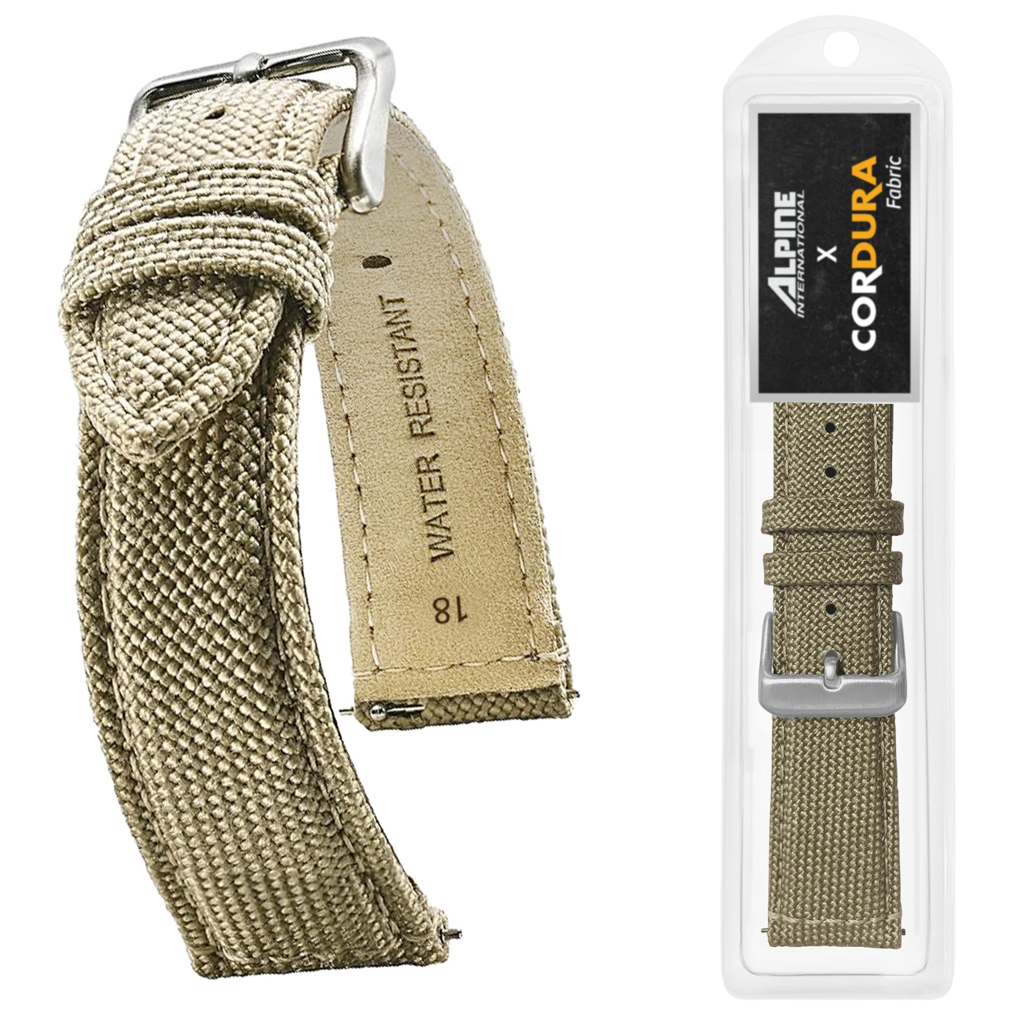 Alpine Cordura Fabric Watch Band - Quick Release Replacement Watch Bands - Water Resistant Back Lining Leather Strap - Watch Bands for Women & Men - Compatible with Regular & Smart Watch Bands