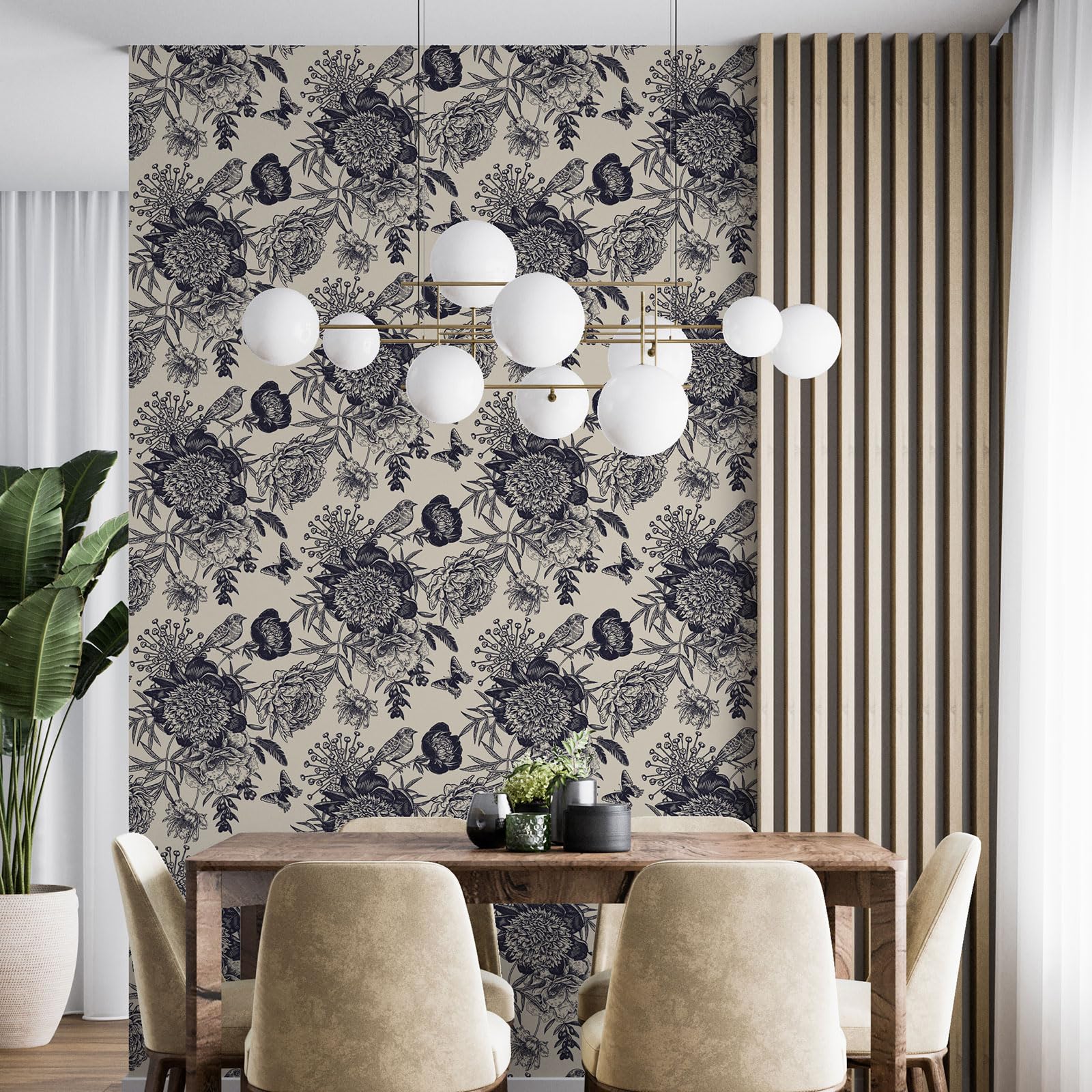 Papier peint Fleurs Oiseaux Lumalea lessivable pour rénover un grand mur facilement