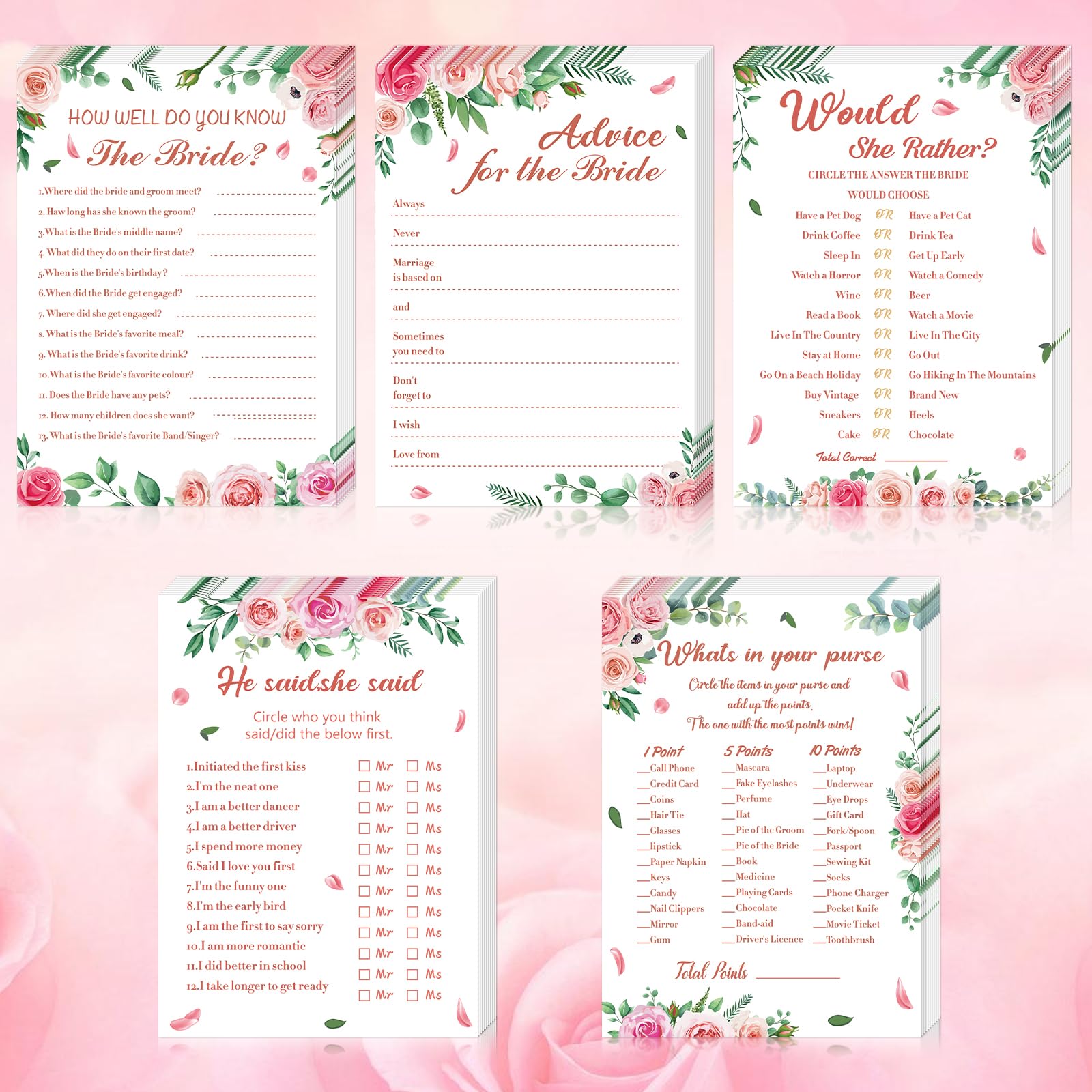 Lemicin Hen Party Games Cards - 50pcs Hen Do Games Classy for Hen Night Party Bridal Shower How Well Do You Know Advice for The Bride Would She Rather He she Said What's in Your Purse