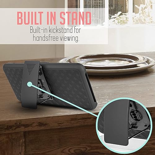 Miniatura 4 de Funda para Samsung Galaxy A21 (versión 2020) con protector de pantalla de vidrio templado, Jackpot inalámbrico con clip para cinturón, funda híbrida