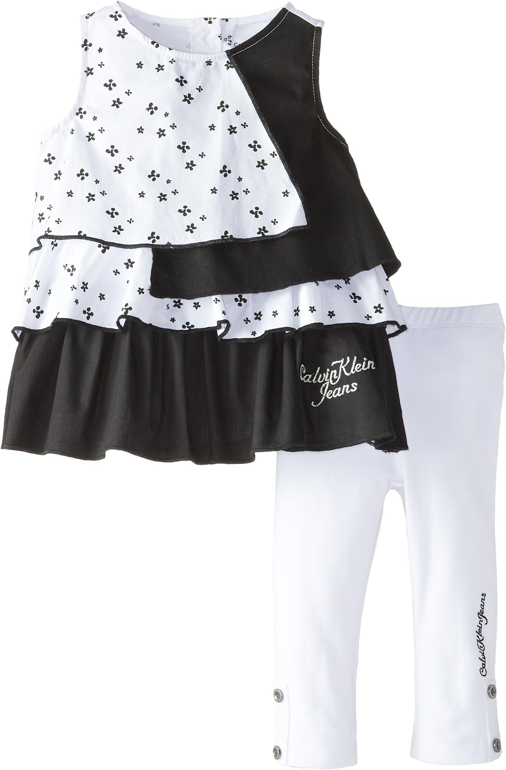 Calvin Klein Little Girls' Printed Tunic with White Legging Set
