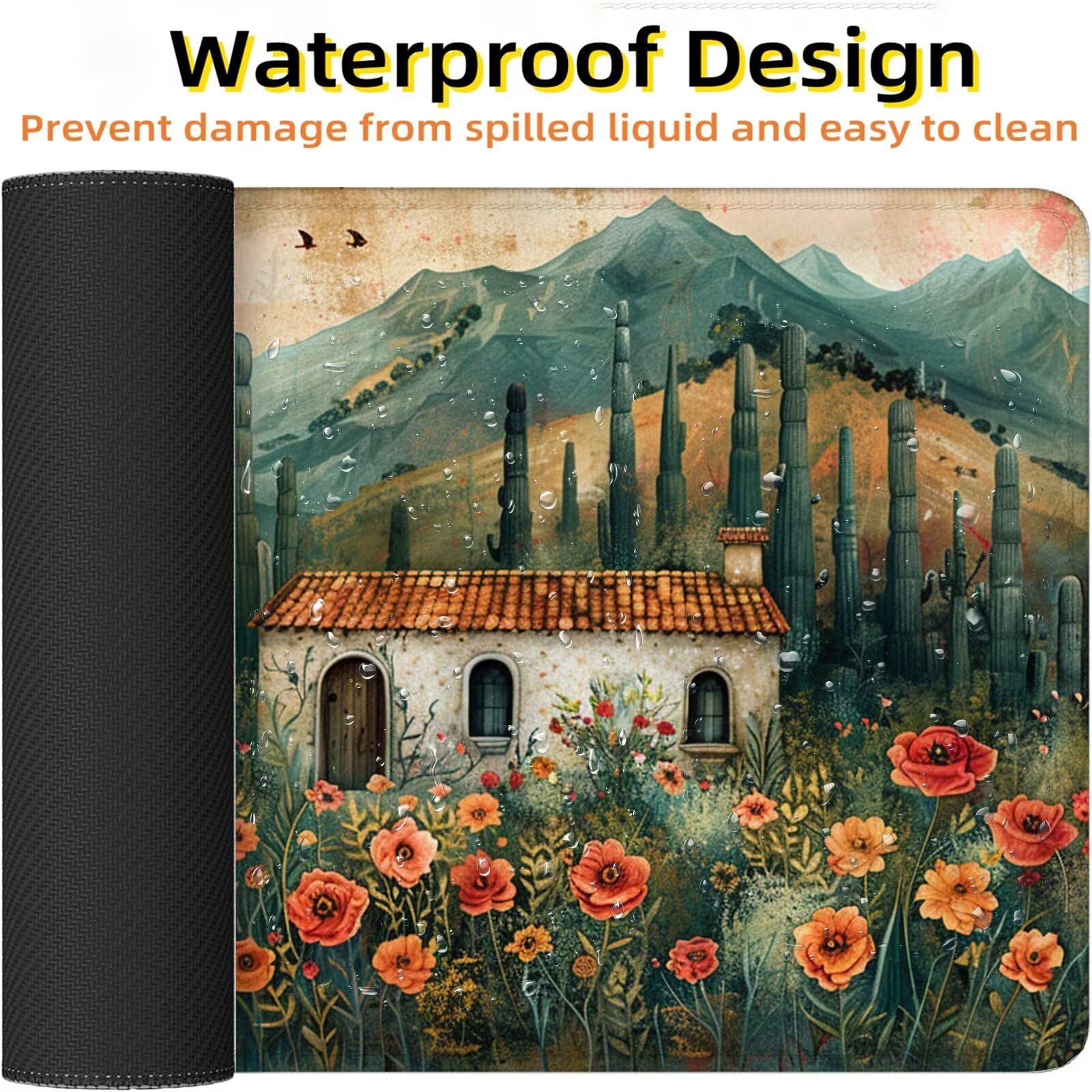 Podkładka pod mysz 1500 x 800 x 3 mm kaktus pod rękę biurko kwiat wodoodporna antypoślizgowa, zmywalna gumowa podstawa, ulepszona szybkość i precyzja, podkładka pod mysz do ochrony biura, domu, PC K7